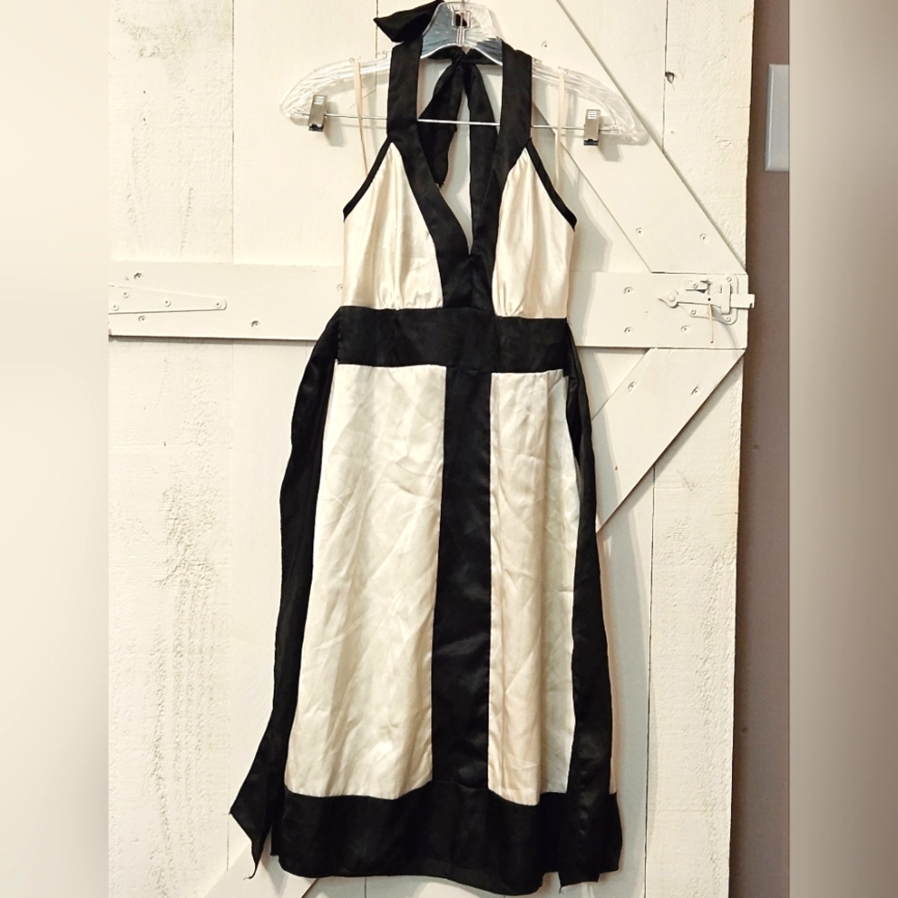 Wet Seal Black and White Satin Color Block Halter Dress